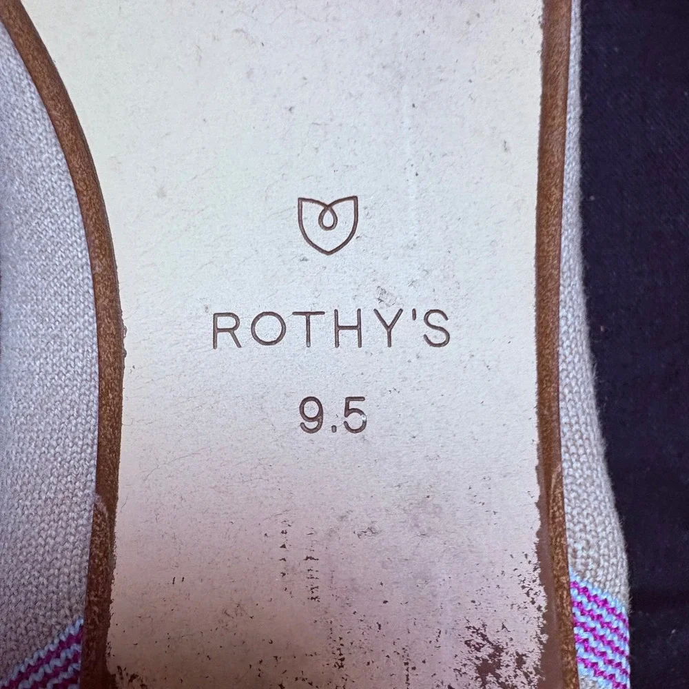 Rothys The Point Womens 9.5 Tan Multi-Color Striped Knit‎ Pointed Toe Flats